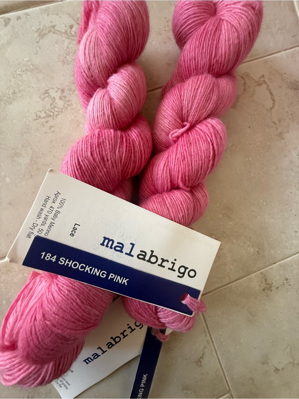 Malabrigo Lace Baby Merino Wool Yarn 2 Hanks in Shocking Pink